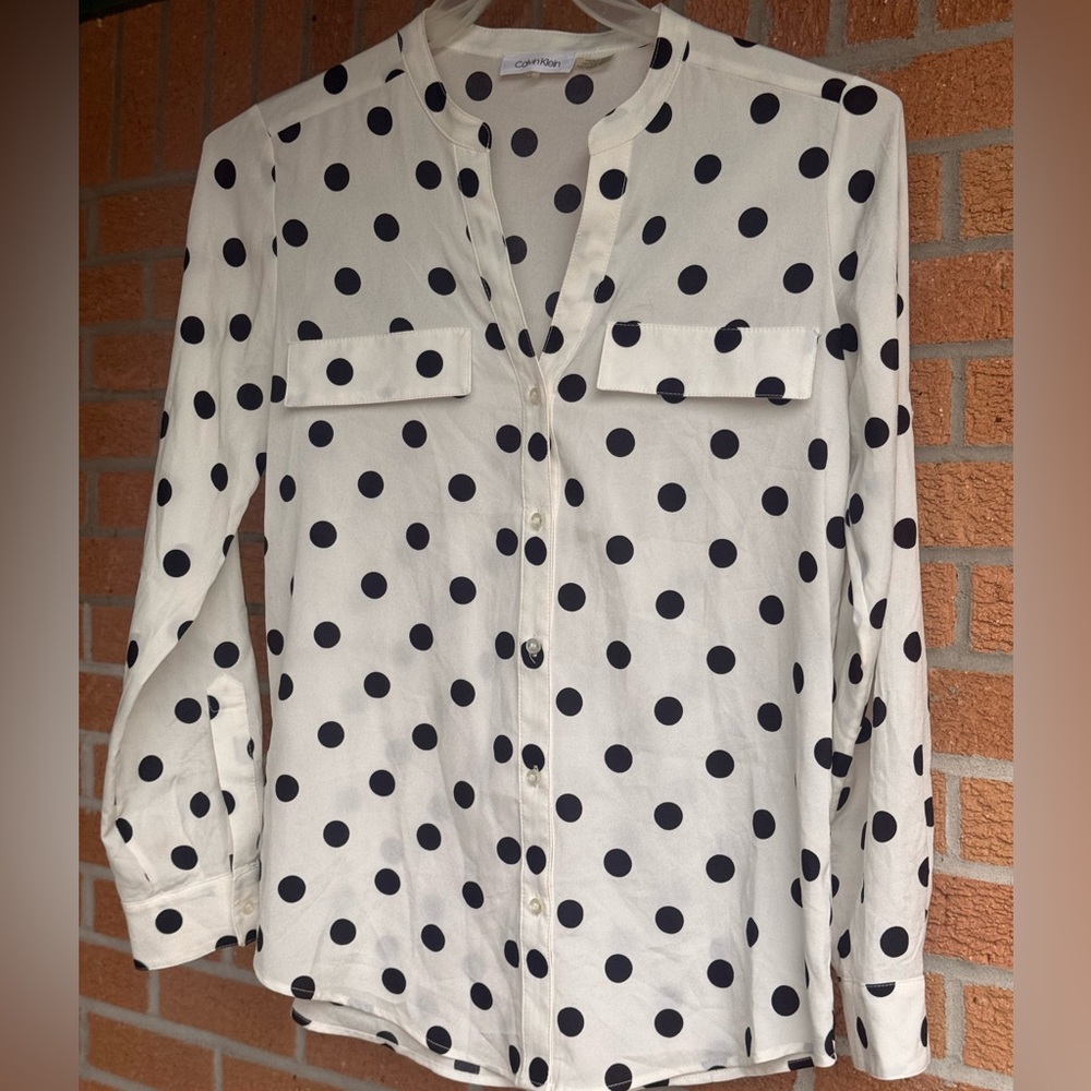 Calvin Klein white and black polka dot blouse - Size S